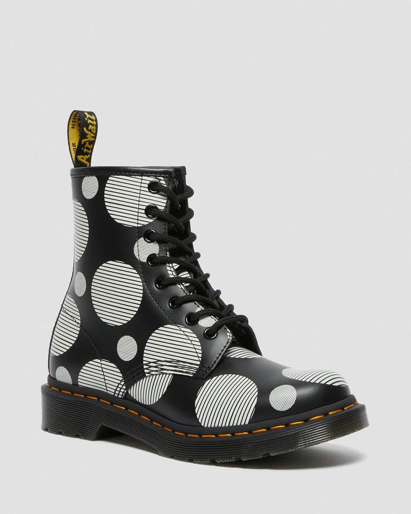 Black Women\'s Dr Martens 1460 Polka Dot Smooth Leather Lace Up Boots | CA 197BEX